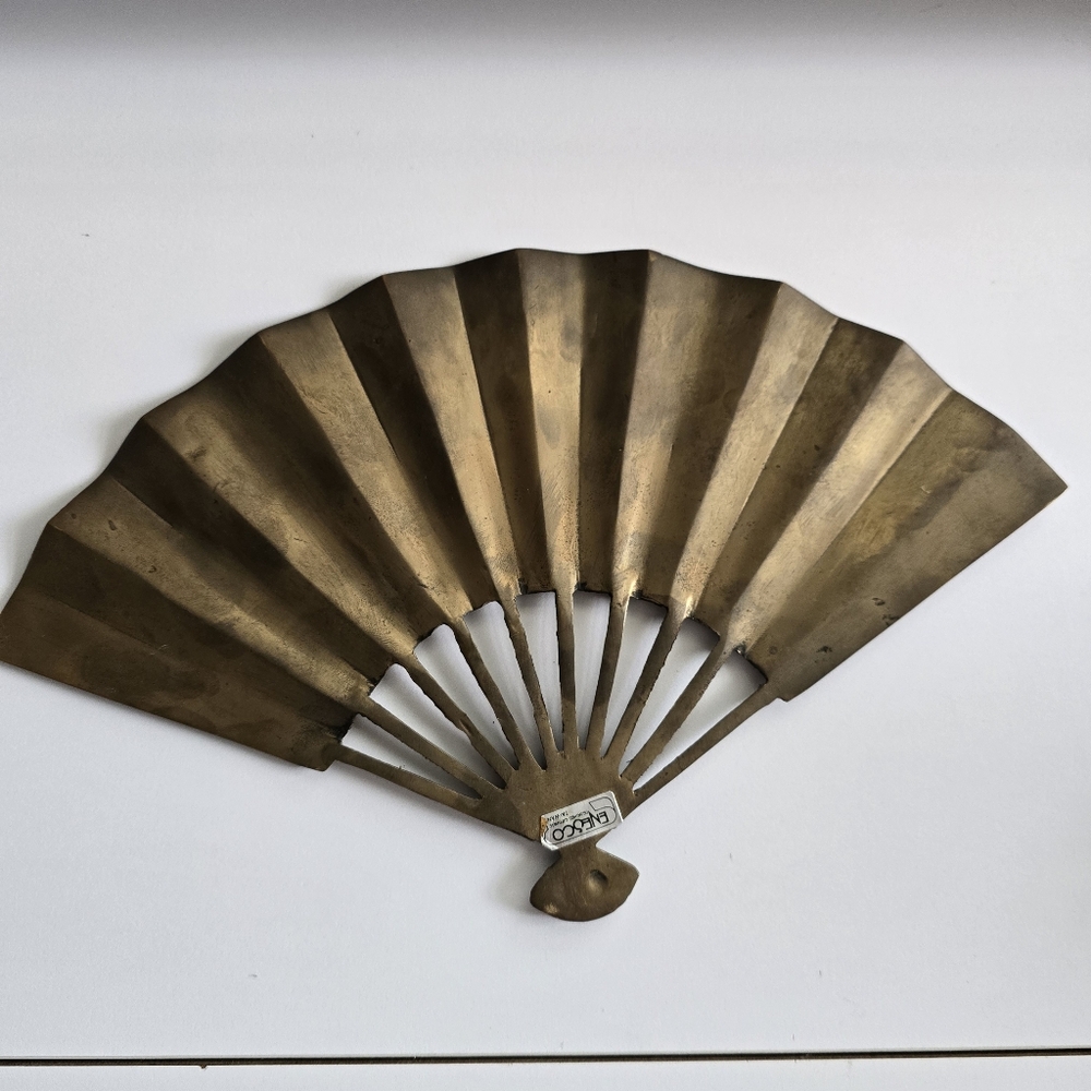 Vintage Enesco Brass Phoenix Fan Wall Decor Chinoiserie Accent - Picture 7 of 7